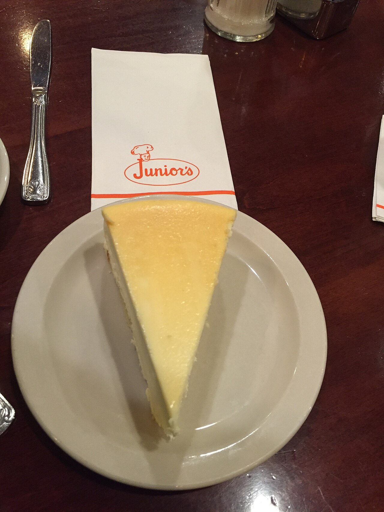 Slice of the famous original New York cheesecake at Junior's restaurant in Brooklyn